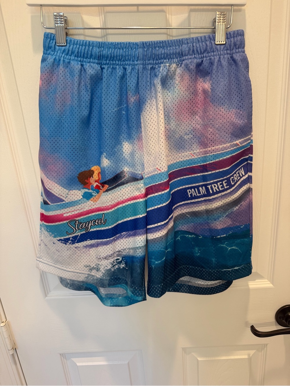 Staycool NYC x Palm Tree Crew Mesh Shorts Blue Pink Graphic Retro Size L